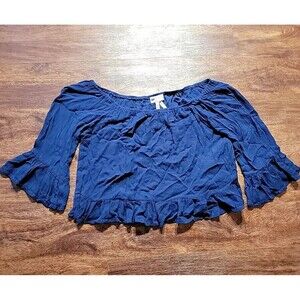 Poof Blue Size Small Short Puffy Sleeves Crop Cottagecore Off Shoulder